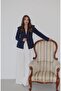 Women's Striped Wide Collar Padded Oversize Blazer Jacket - 5