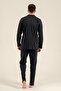 Men's 100% Cotton Long Sleeve Black Shirt Pajama Set (with Socks as a Gift) - 6