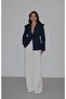 Women's Striped Wide Collar Padded Oversize Blazer Jacket - 4