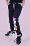 Floral Patterned Girl's Double Pocket Navy Blue Sweatpants