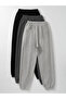 3-Piece Basic Plain Sweatpants Jogger - Black Smoked Gray Elastic Cuffs High Waist - 2