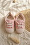 Short Lace-Up Cotton Pink First Step Shoes - Soft Sole Lightweight Baby Booties Sneaker 18-19 Nu