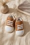 Short Lace-Up Cotton Brown First Step Shoes - Soft Sole Lightweight Baby Booties Sneaker 18-19 Nu - 3