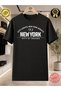 Unisex New York 93 City Lights Text Printed Oversize Cotton Black T-Shirt