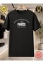Unisex Paris Text Printed Oversize 100% Cotton Crew Neck Black T-Shirt