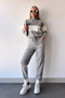 High Collar Stripe Blocky Tight Knit Top and Bottom Knitwear Tracksuit Set