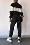 High Collar Stripe Blocky Tight Knit Top and Bottom Knitwear Tracksuit Set - 4