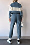 High Collar Stripe Blocky Tight Knit Top and Bottom Knitwear Tracksuit Set - 4
