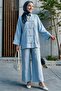 Loose Ayrobin Suit with Stone Buttons on the Front and Wide Sleeves - Baby Blue