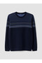 Ozmarka New Season Navy Blue Crew Neck Patterned Men's Knitwear Sweater - 4