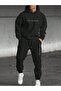 3 Thread Los Angeles Detail Sweatshirt Sweatpants Jogger - Black Printed Bottom Top Tracksuit Set Hooded