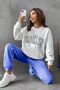 1898 Sax Blue Jogger White Sweatshirt Top and Bottom Tracksuit Set Oversize Crew Neck
