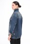 Women's Designer Denim Jacket with Stone Sequin Embroidery Detail, Blue Oversize Fit Bomber Coat - 7