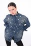 Women's Designer Denim Jacket with Stone Sequin Embroidery Detail, Blue Oversize Fit Bomber Coat - 2