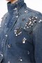 Women's Designer Denim Jacket with Stone Sequin Embroidery Detail, Blue Oversize Fit Bomber Coat - 3