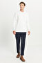 Men's Ecru Slim Fit Slim Fit Crew Neck Jacquard Long Sleeve T-Shirt - 2