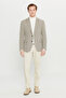 Men's Beige Wool Regular Fit Mono Collar Pocketed Dobby Blazer Jacket - 2