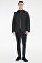 Men's Black Standard Fit Regular Cut Stand Collar Overcoat with Side Pockets - 2