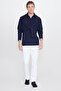 Men's Navy Blue Slim Fit Polo Collar Jacquard Stretch T-Shirt - 2