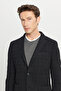 Men's Black Wool Slim Fit Mono Collar Plaid Patterned Blazer Jacket - 4