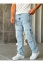 Part Stitch Detailed Snow Wash Baggy Denim Trousers-W - 5