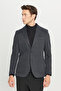 Men's Anthracite Cotton Slim Fit Mono Collar Patterned Blazer Jacket with Pocket