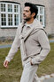 Men's Beige Cotton Slim Fit Polo Collar Long Sleeve T-Shirt - 2