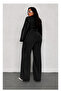 Plus Size Lycra Women's Dark Black High Waist Wide Leg Jean Pants - 2