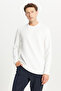 Men's Ecru Slim Fit Slim Fit Crew Neck Jacquard Long Sleeve T-Shirt - 3