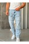 Part Stitch Detailed Snow Wash Baggy Denim Trousers-W - 2