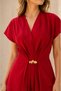Women's Gold Brooch Double-Breasted Pleated Wide-Leg Pants Set – Red - 2