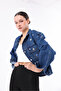 Women's Designer Denim Jacket with Stone Embellishments, Blue Oversized Bomber Coat - 2