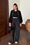 Black Garnished Bomber Pants Set - 51458 - 4
