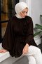 Floral Detailed Balloon Sleeve Tunic Tsd260264 Brown - 2
