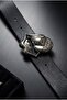 Black Silver Lips Gothic Leather Belt
