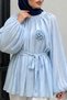 Floral Detailed Balloon Sleeve Tunic Tsd260264 Blue - 4