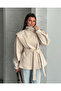 Cream Epaulettes High Collar Tie-Up Trench Coat - 4025