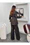 Women's Wide Collar Zippered Belted Denim Wide Leg Pants Set - 5