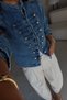 Button Detailed Stand Collar Denim Jacket - 5