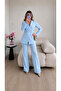 Eyelet Belted Jacket and Trousers Double Blazer Suit - 5