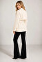 Women's Ecru Cashmere Short Coat Double-Breasted Belted Double-Button Lined Jacket Long Coat - 4