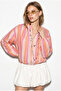Women's Multi-Colored Stand-Up Collar Zippered Striped Drawstring Detailed Bomber Jacket 3632 60286455 - 4