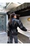 Single Button Slim Belted Leather Jacket - 5