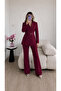 Eyelet Belted Jacket and Trousers Double Blazer Suit - 5
