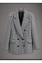 Plus Size Long Black Checked Houndstooth Blazer Jacket