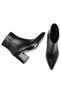 Women's Thick Heeled Zipper Detailed Above Ankle Pointed Toe Cork Sole Black Leather Casual Boots - 4
