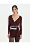 Chestnut Ecovero ™ Viscose Long Sleeve Waist-Tie Wrap Crop Blouse