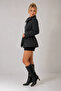 Women's Anthracite Cashmere Short Coat Double-Breasted Belted Double Button Lined Jacket Long Coat - 2