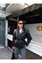 Single Button Slim Belted Leather Jacket - 6