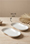 Modern Platinum Silver Gilded Cream Porcelain 2-Piece Kayık Serving Plate Set 24 cm - 3